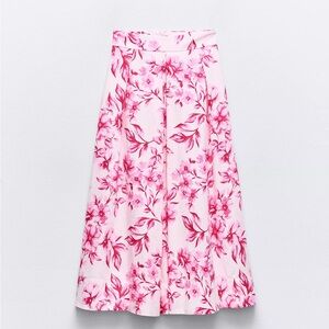 Zara Pink Floral A-Line Skirt